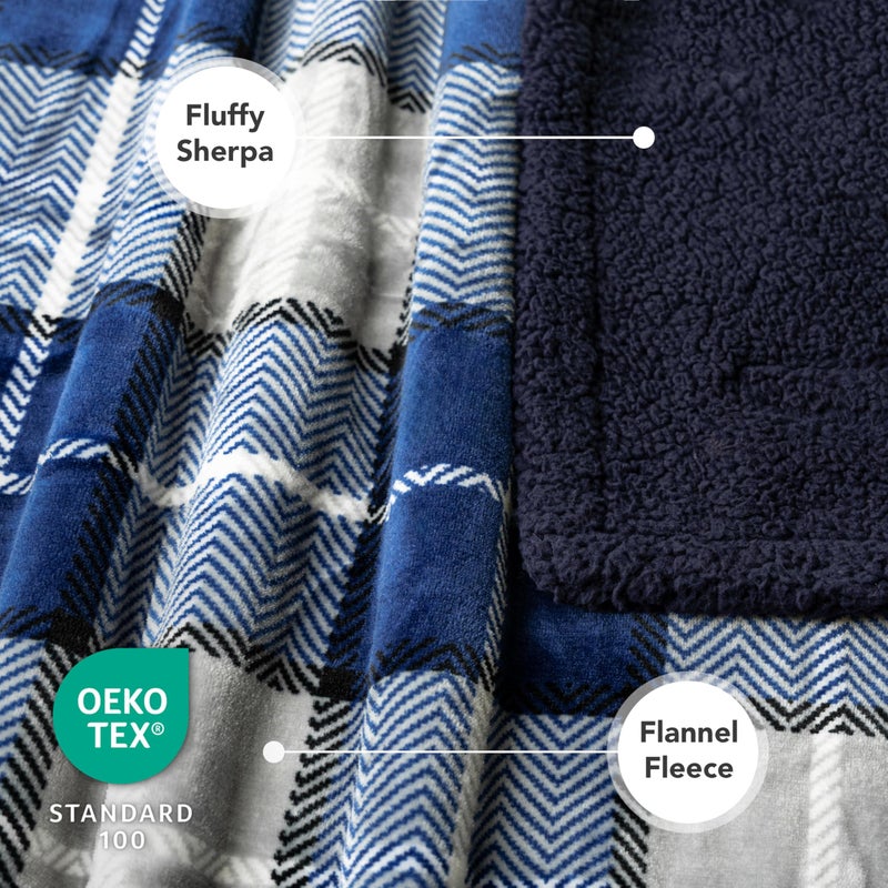 PetAmi Waterproof Dog Blanket for Medium Large Dog Puppy Cat Throw for Couch Cover Leakproof Protection, Sherpa Fleece, Reversible Soft Washable 60x40 Plaid Navy Blue - Image 4